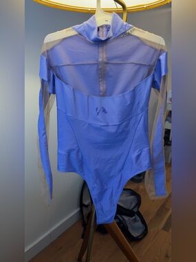 Periwinkle Sheer-Panel Bodysuit